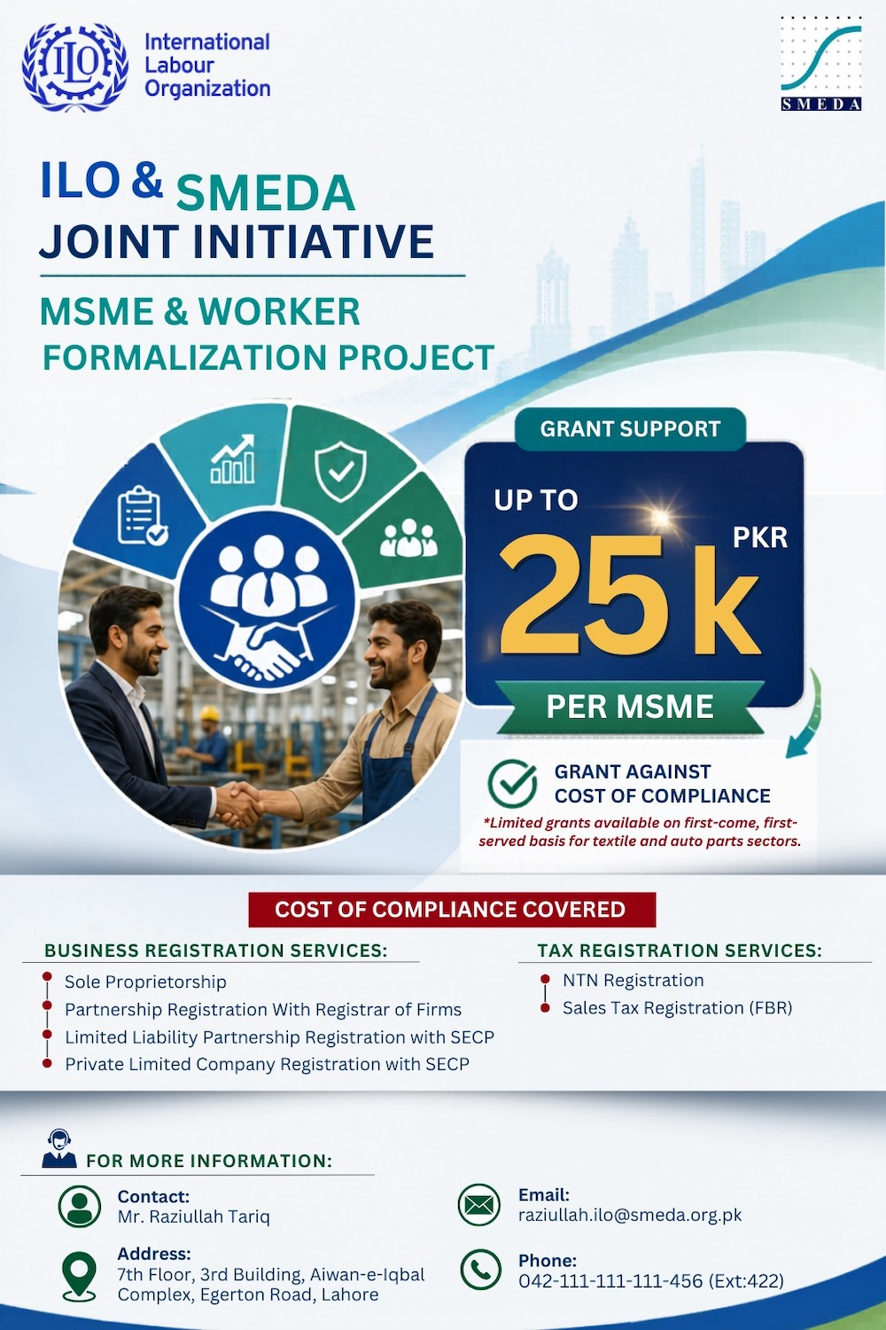 ILO & SMEDA MSME Formalization Grant Support of Up to PKR 25k Per MSME