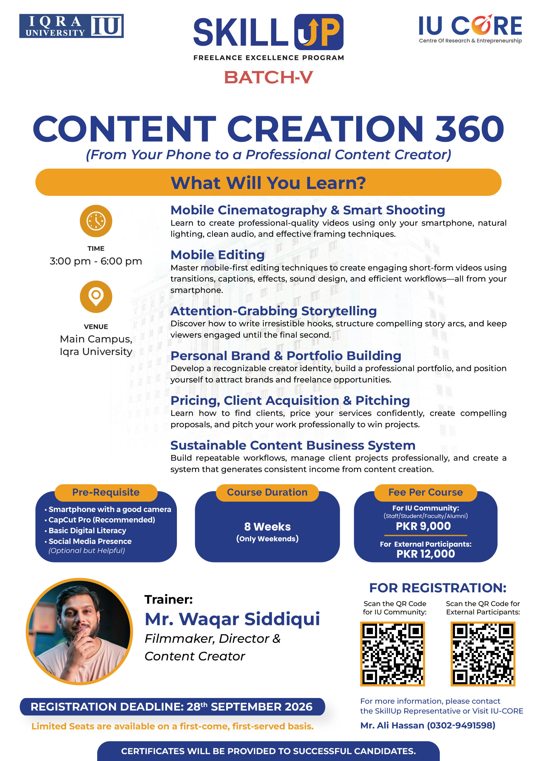 Iqra University Content Creation 360 Short Course Batch-V – Apply by 28th September 2026