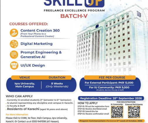 Iqra University SKILL UP Freelance Excellence Program Batch-V Registration 2026
