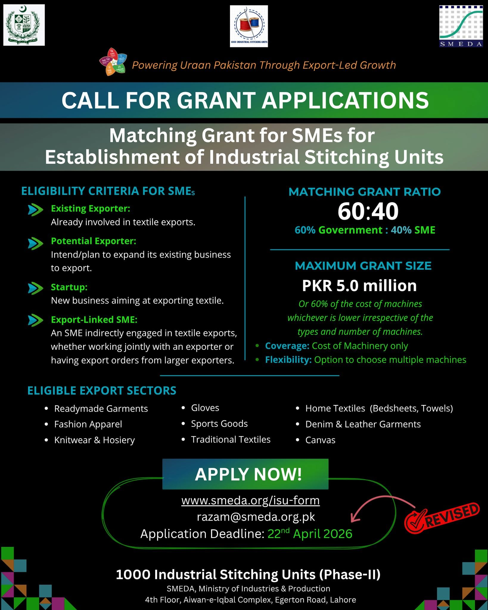 SMEDA Matching Grant for SMEs to Establish Industrial Stitching Units – Phase-II