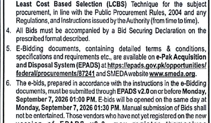 SMEDA Tender for Janitorial Services at Head Office Lahore – P87241